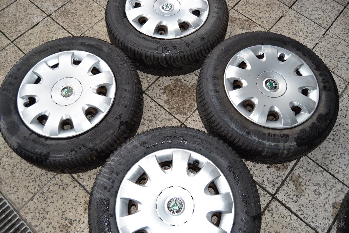 Plechové disky R15 a Škoda puklice a zimné gumy 195/65 R15