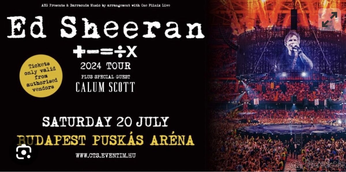 1x lístok na koncert Ed Sheeran Budapešť 20.07.2024