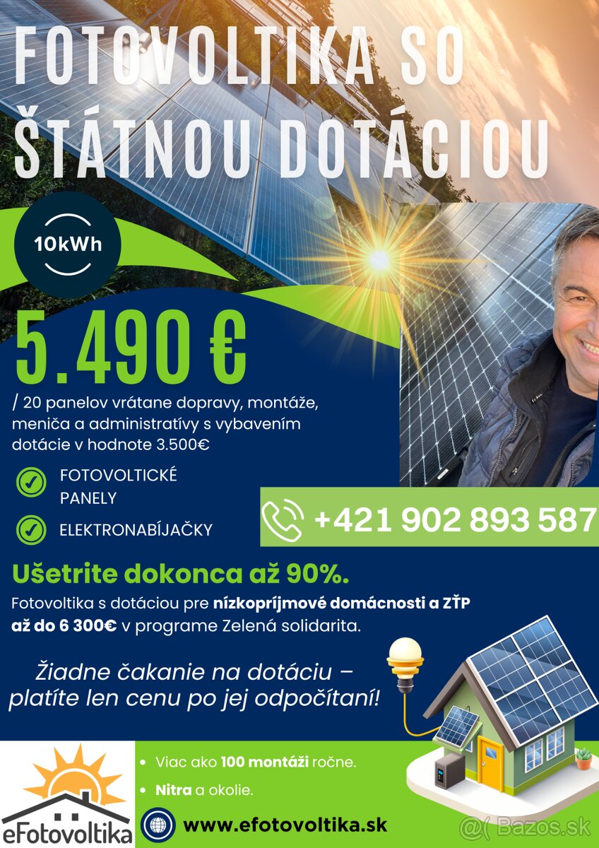 FOTOVOLTICKÁ ELEKTRÁREŇ NA KĽÚČ - NITRA / OKOLIE 4.999€