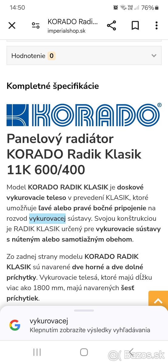 Korado radyk klasika 600/400