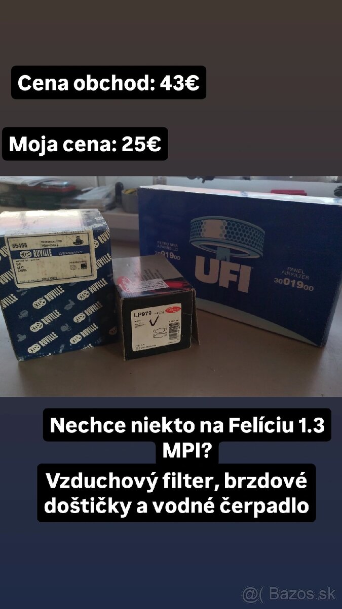 FELICIA 1.3mpi VZDUCH. Filter, DOŠTIČKY + VODNE CERPADLO