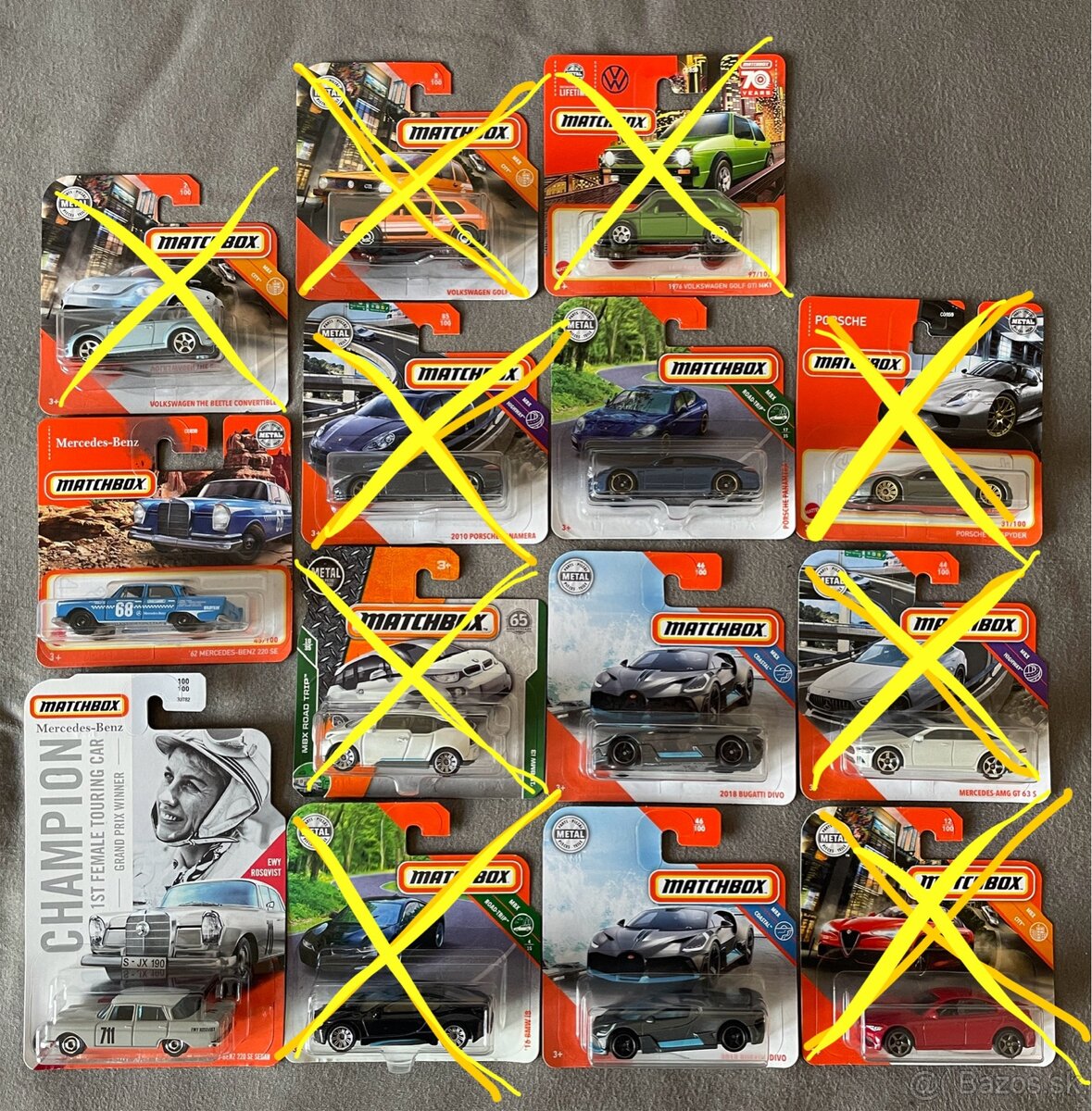 Matchbox rôzne - Mercedes, BMW, Bugatti, Porsche, Volkswagen