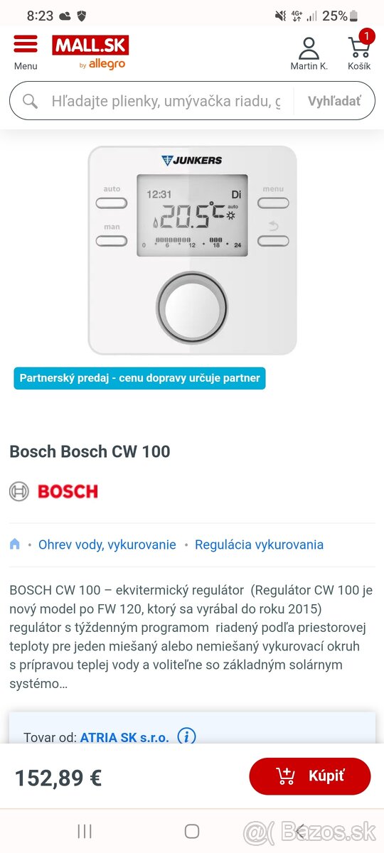 Termostat Bosch CW100 +expanzna nadrz 3l