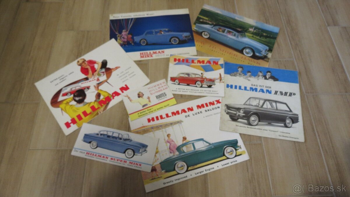 Prospekty Hillman, Ford Anglia, Austin, Morris, MG.