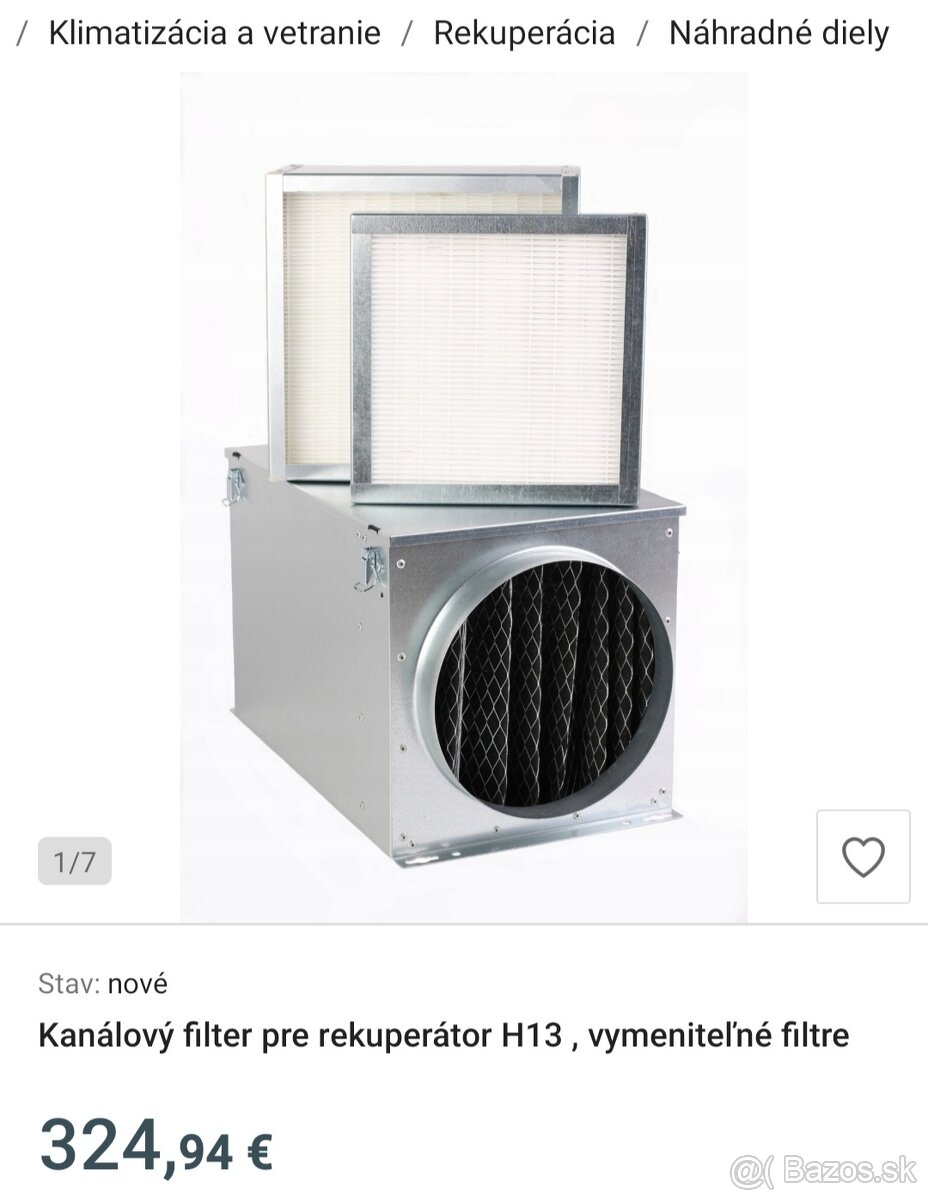 Kanálový filter pre rekuperátor H13 , vymeniteľné filtre