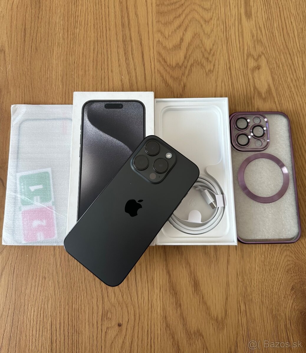 iPhone 15 Pro 128 gb Black Titanium v záruke + príslušenstvo