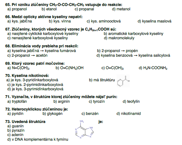 LF UPJŠ- Prijímačkové testy- BIO + CHEM