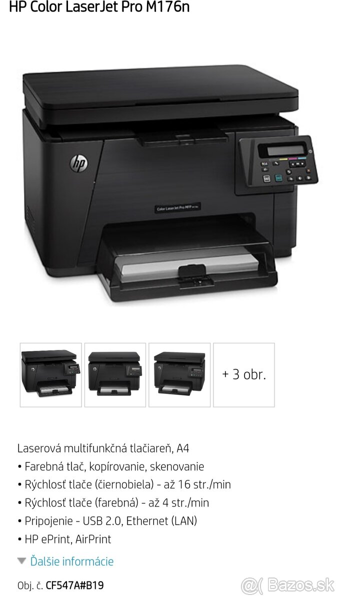 Laserová multifunkčna tlačiareň hp m176n