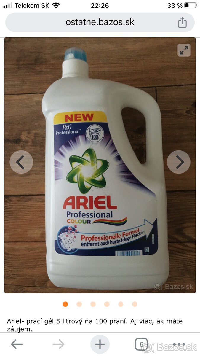 Akcia Ariel 5l -13€ na biele aj farebné prádlo - 100 dávok