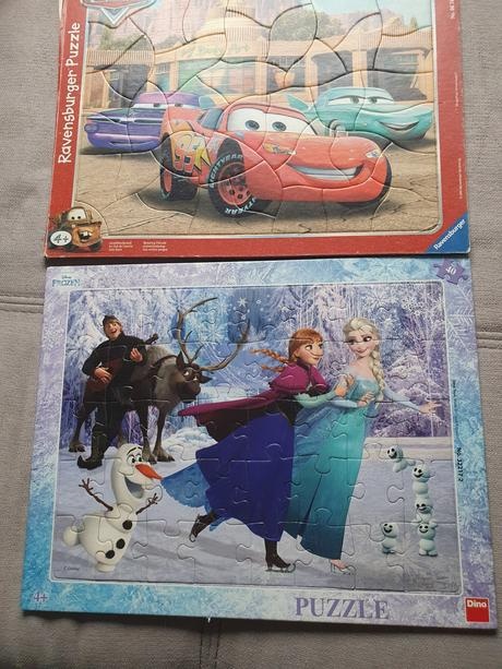 Predám 2 ks puzzle pre 4+ Cars a Frozen Elsa,Anna a Olaf