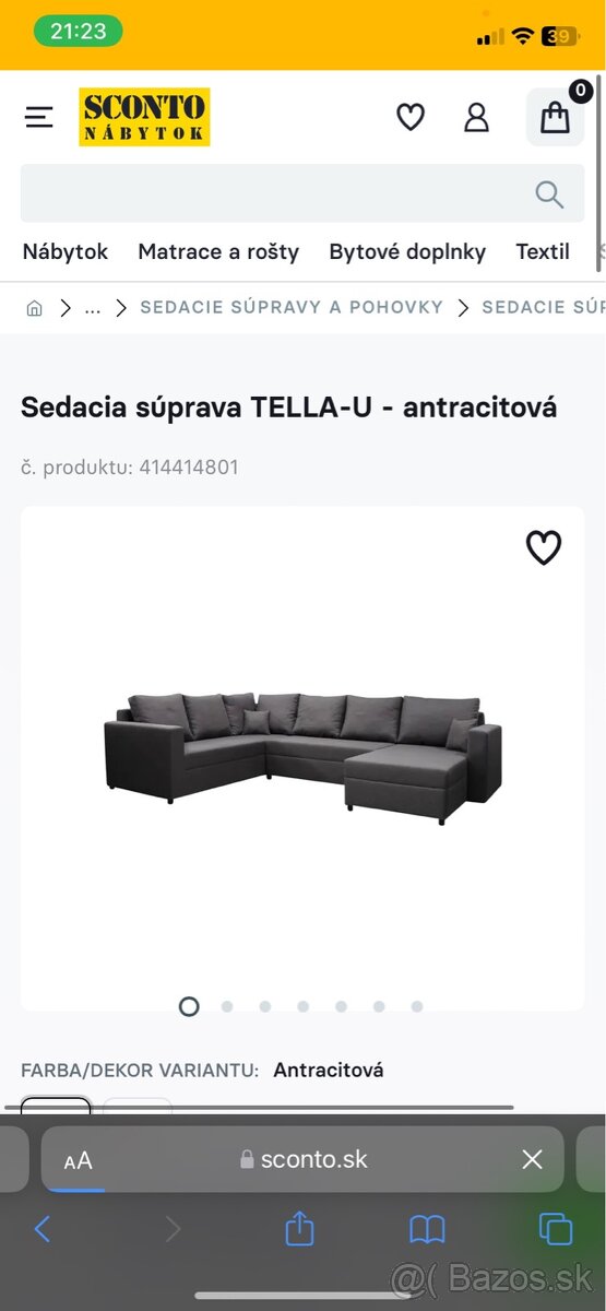 Sedacia súprava v tvare U nová