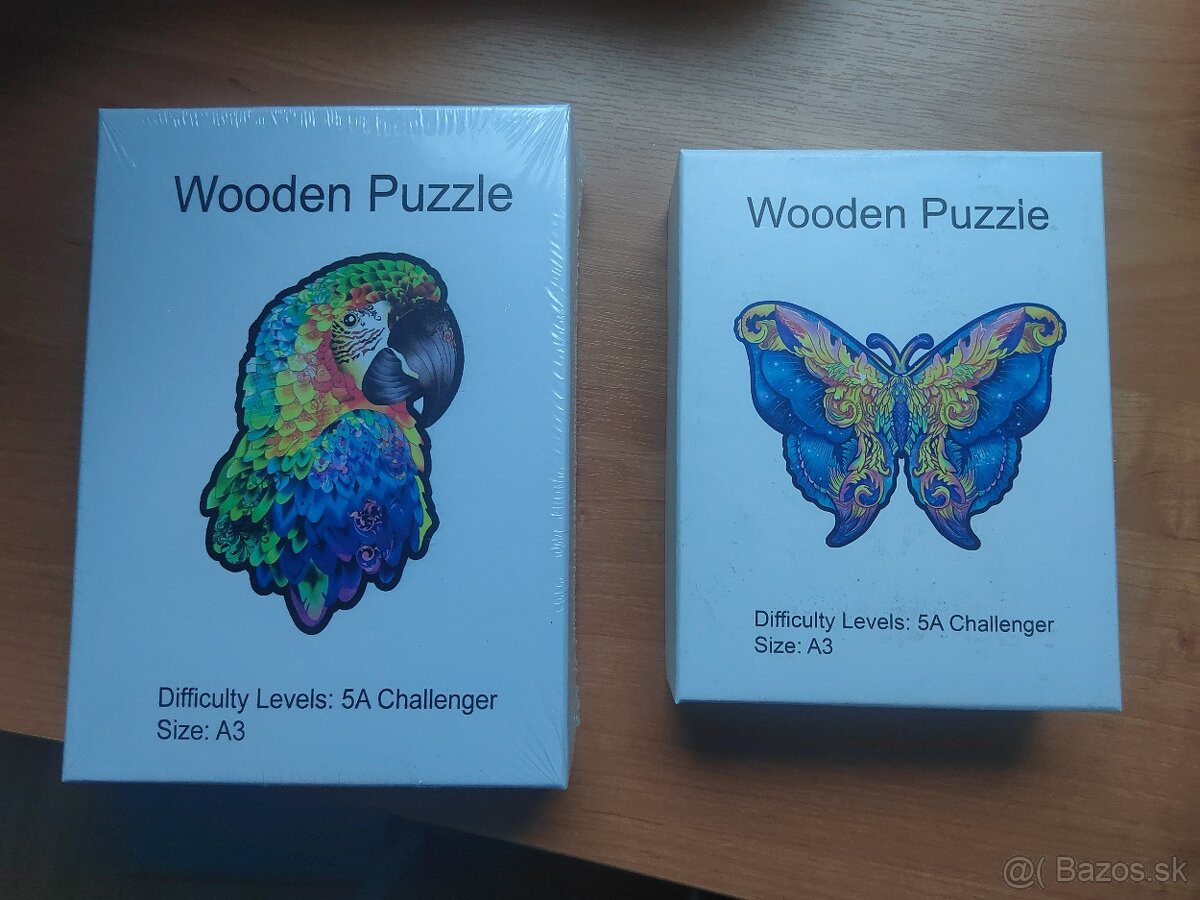 Drevené puzzle Papagáj, motýľ