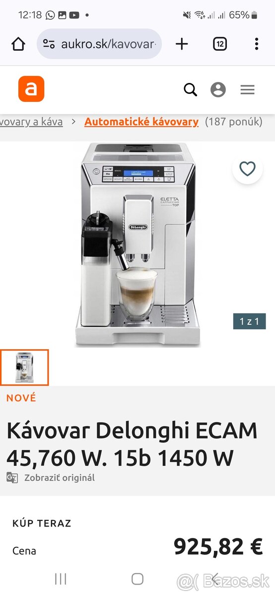 Kavovar delonghi elette capucino top