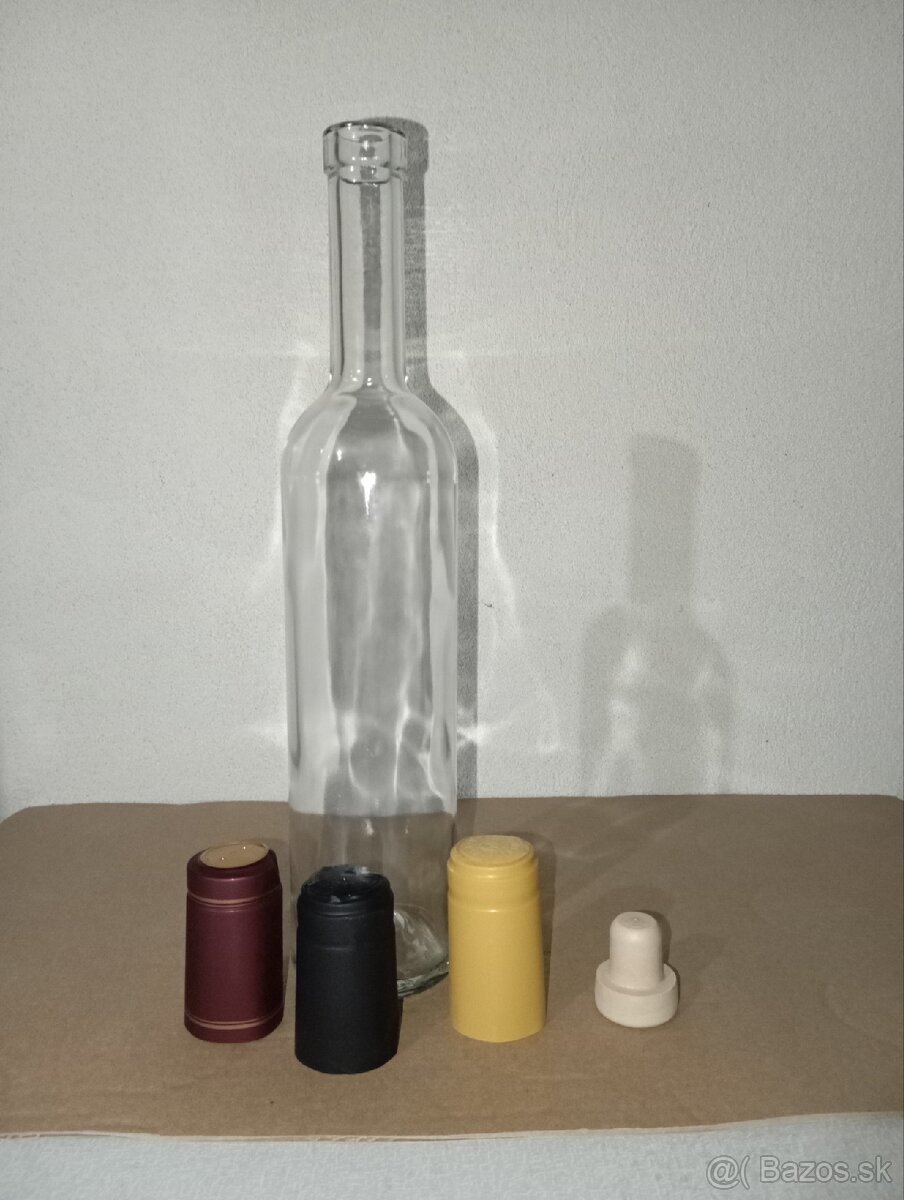 Fľaša set 1.25€ sklo 500ml+korkové štuple PVC+folia