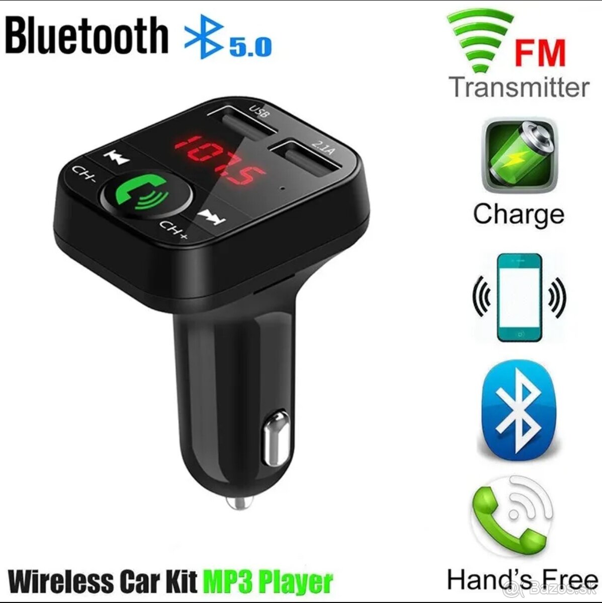 FM transmitter_ bluetooth prijímač hudobný prehrávač do auta