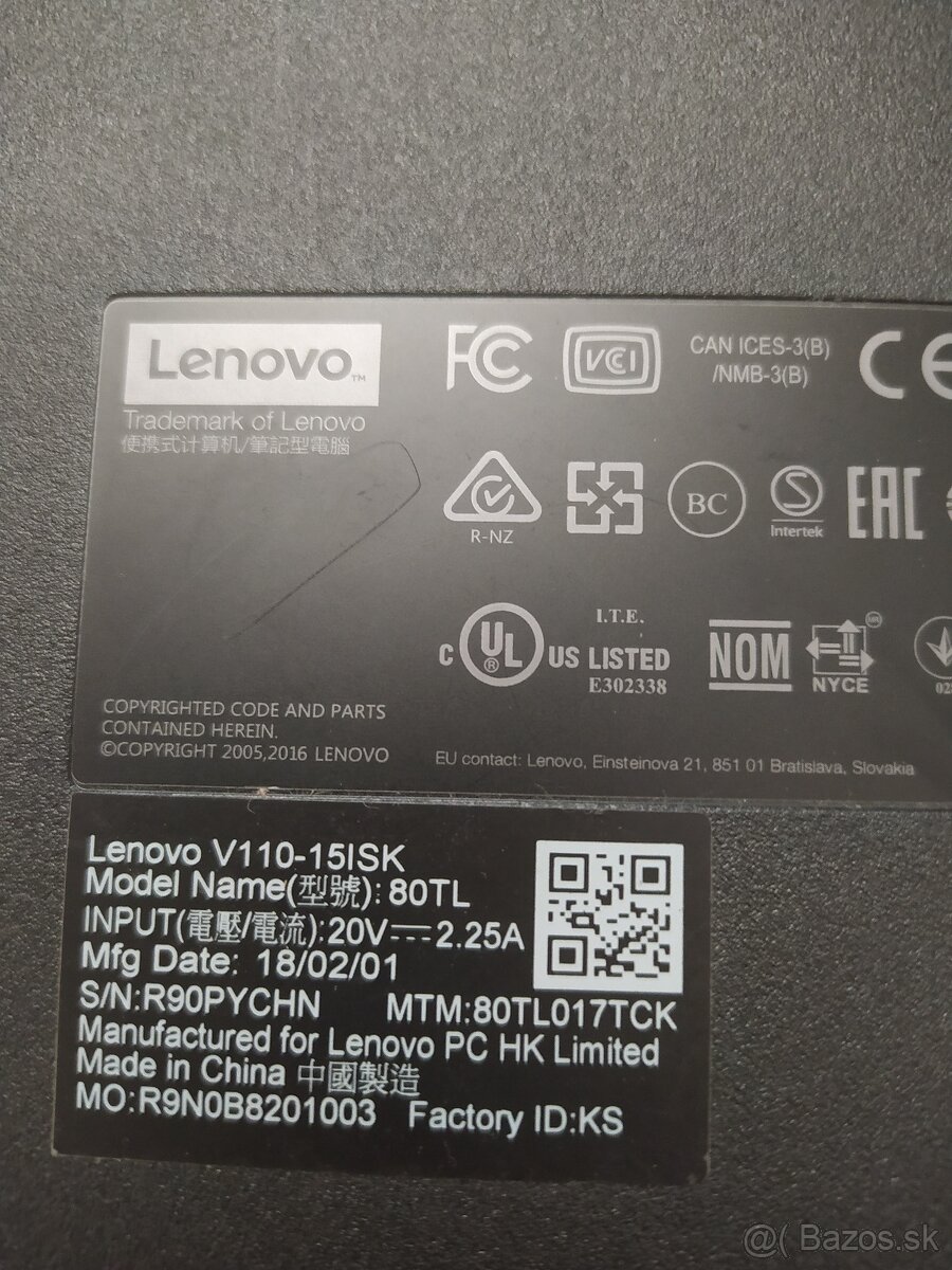 Lenovo V110-15ISK  NTB na náhradné diely