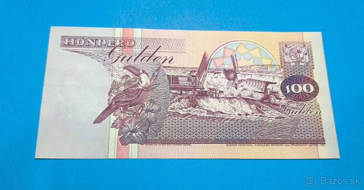 UNC Bankovka SURINAME - 100 Gulden 1998