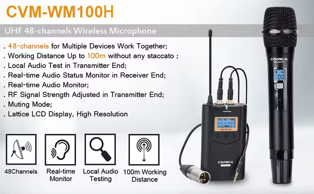 ✅ 2x bezdrôtový ručný mikrofón (handka) Comica CVM-WM100H