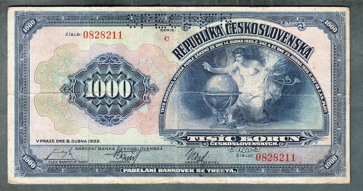 Staré bankovky 1000 korun 1932