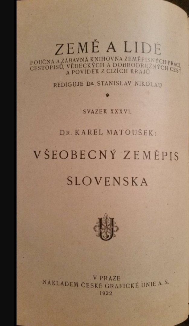 VŠEOBECNÝ ZEMĚPIS SLOVENSKA  1922