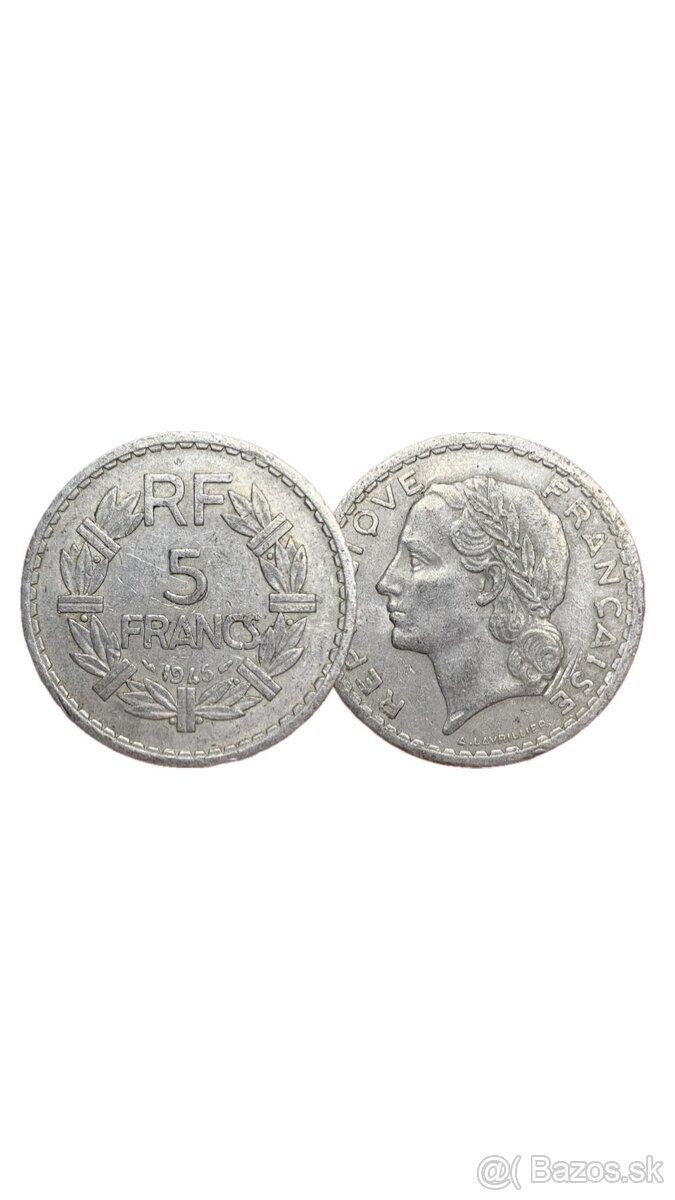 (M.2025.196.) Predám 5 frankov 1945 Francúzko