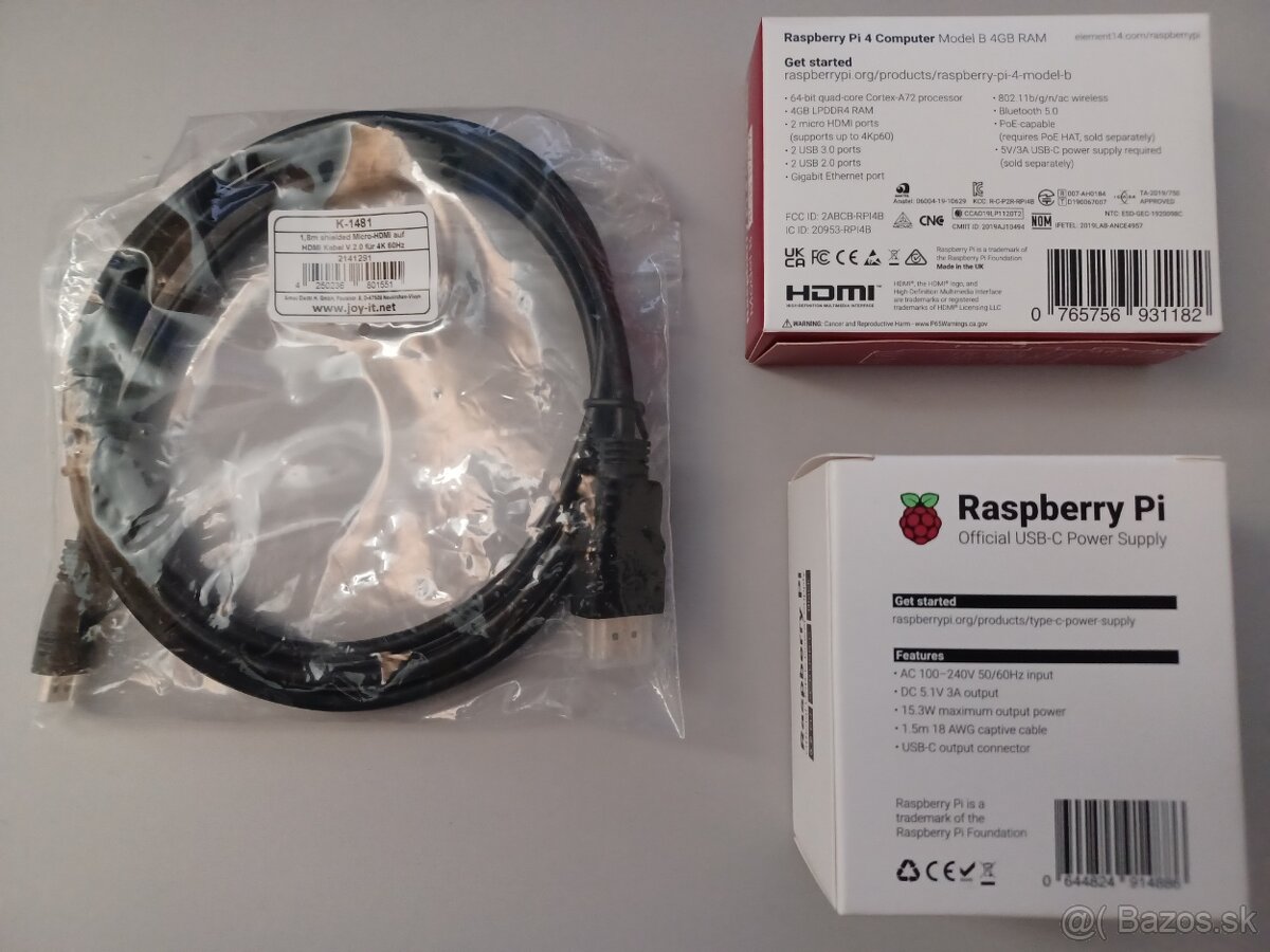 Raspberry Pi 4 Model B 4GB + adapter + HDMI kabel