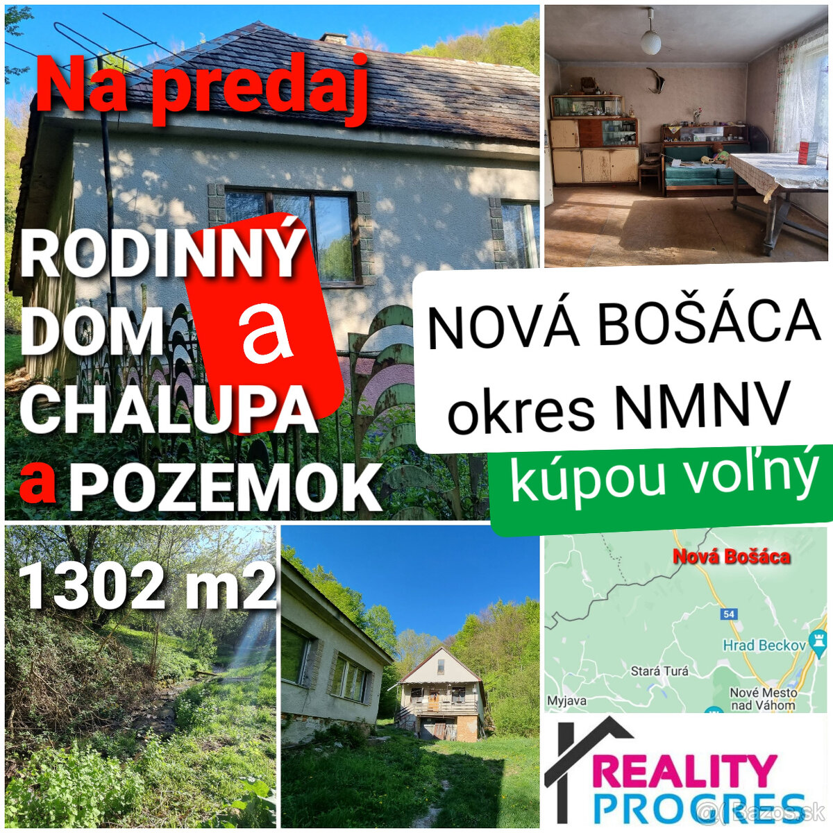 2x DOM a POZEMOK S POTÔČIKOM KOPANICE-NOVÁ BOŠÁCA-NMNV VOĽNÝ