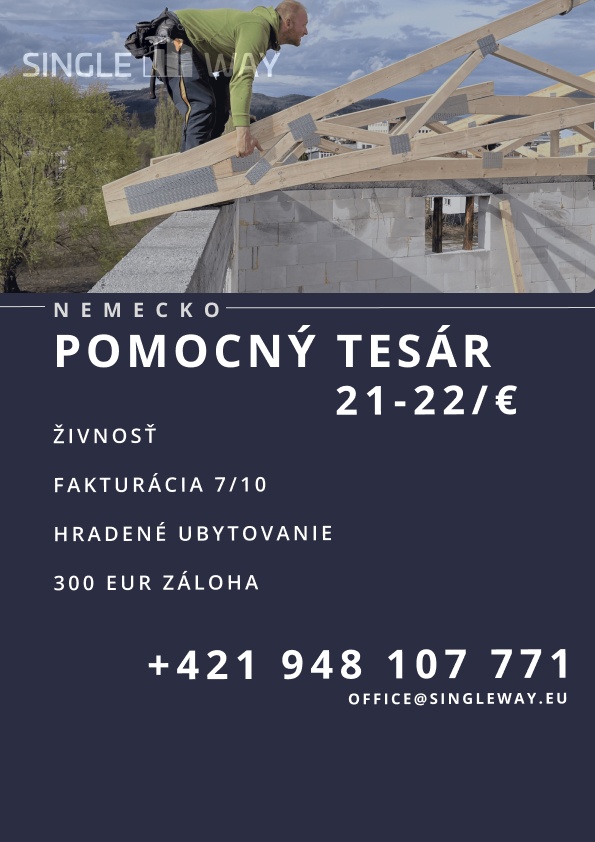 POMOCNÝ TESÁR 21-22€/H / DLHODOBO