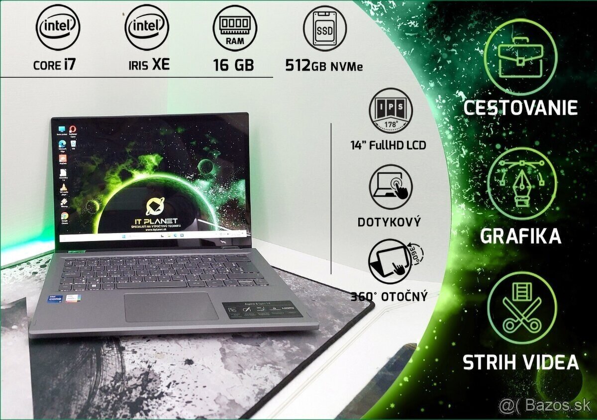 14"FullHD IPS, otočný 360°, dotykový Acer Spin, i7-13gen/16G