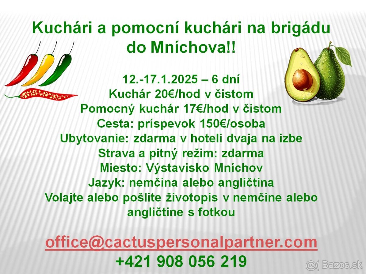 Kuchári a pomocní kuchári na brigádu do Mníchova