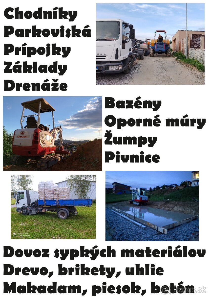 Zemné práce, minibager, kontajner, dumper