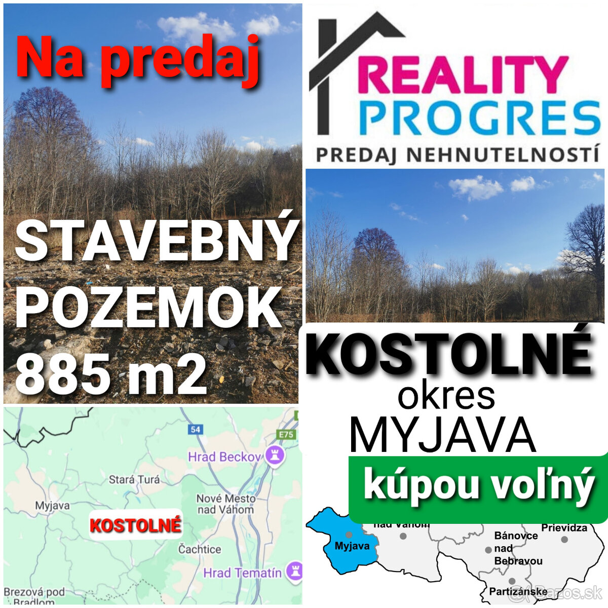 STAVEBNÝ POZEMOK PRI POTOKU 885m2 KOSTOLNÉ okres MYJAVA