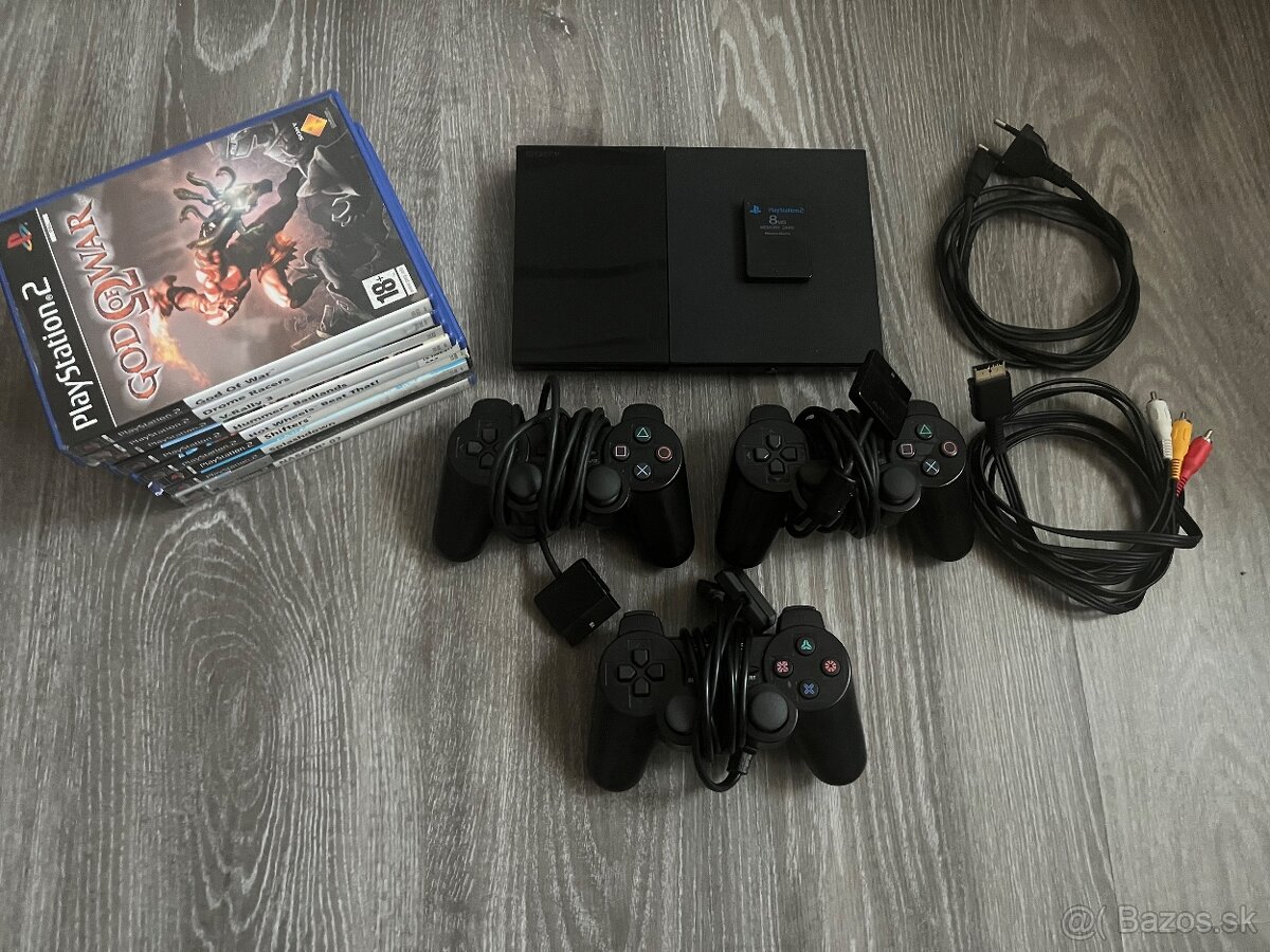 PS2 Slim , ovládače , pamäťová karta a hry