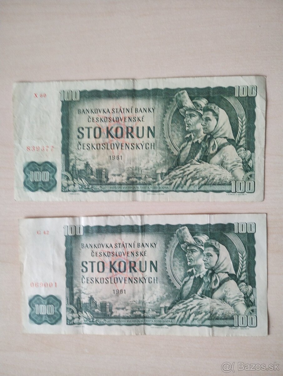 predám staré bankovky 100 korún 1961