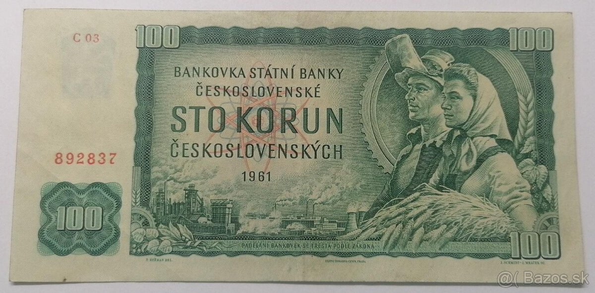 100 Kčs 1961 vzácna séria C