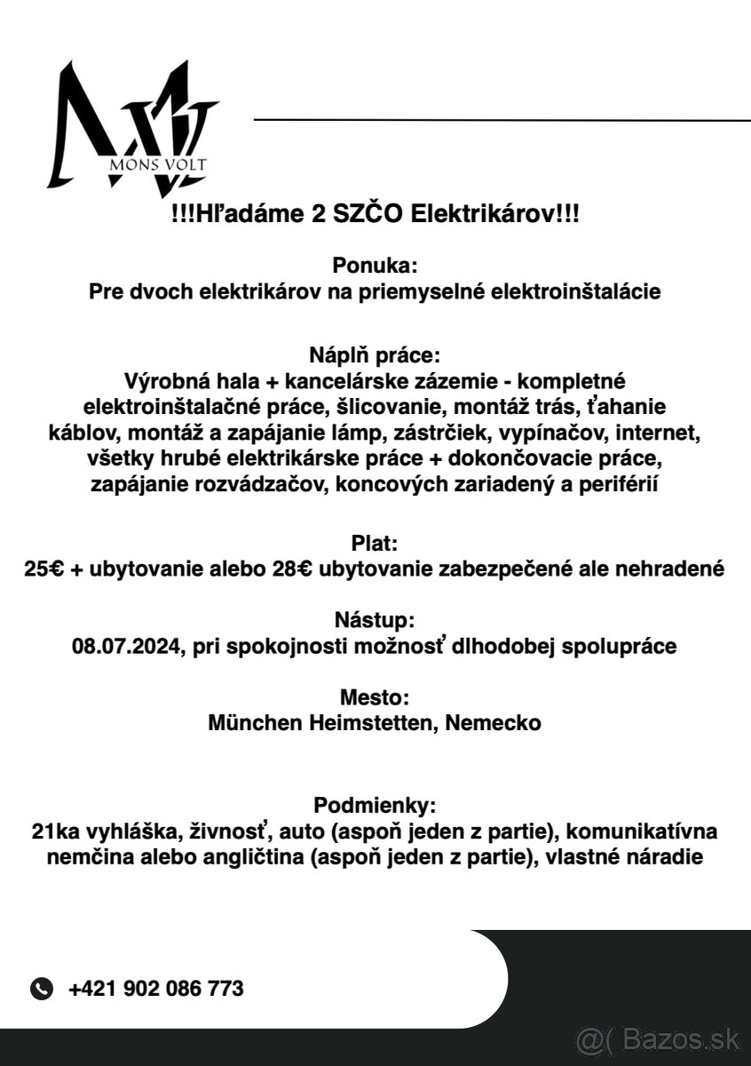 Práca elektrikár Nemecko