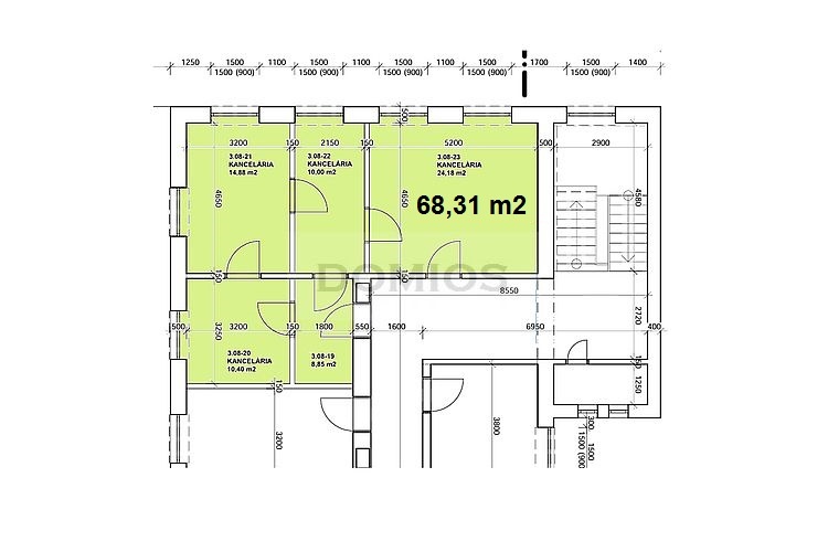 Kancel. celok (68,31 m2, 3 kanc., kuch., WC, parking, KE-J)