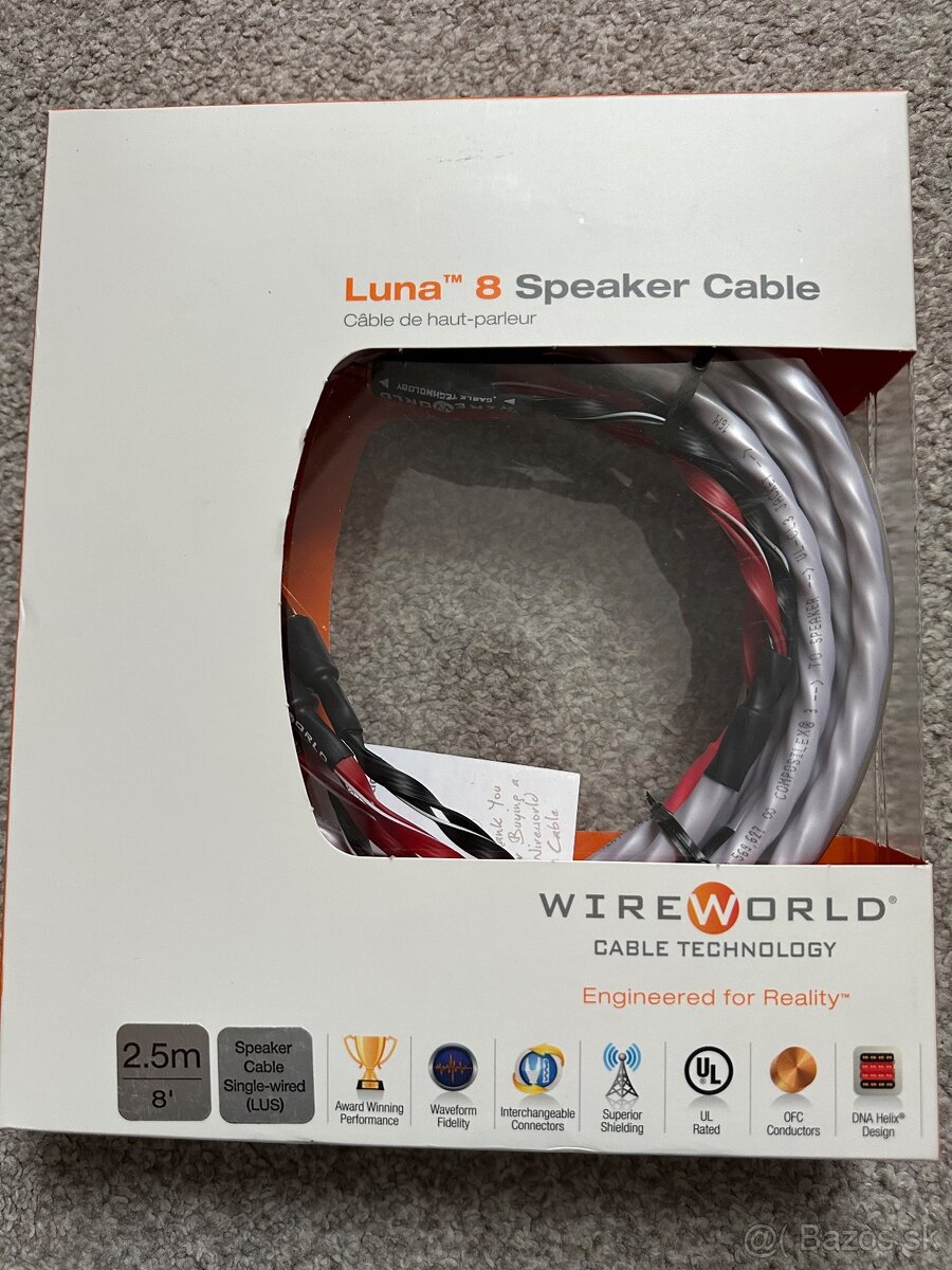 WireWorld LUNA 8 LUS, 2 x 2,5m, Hi-Fi reproduktorove kable