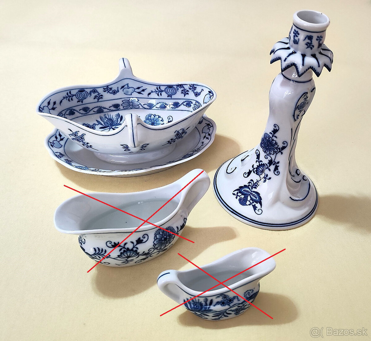 Originál cibuľový porcelán - Omáčniky a svietnik