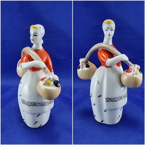 Starý porcelán  - žena s košmi              14 cm