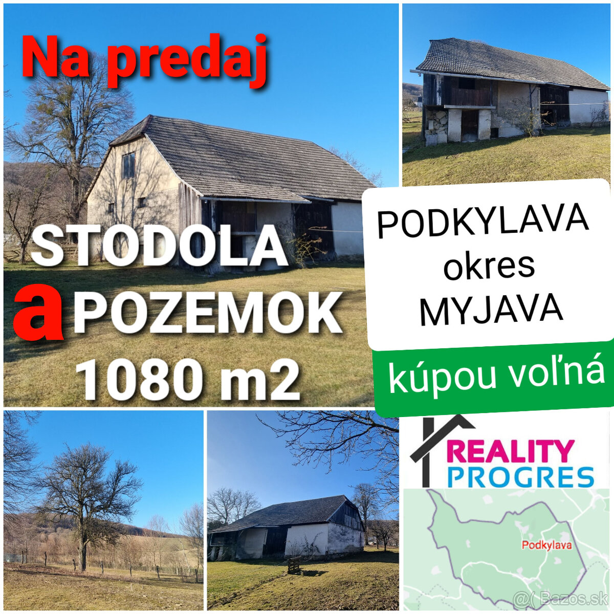 POLOSAMOTA STODOLA A POZEMOK 1080m2 PODKYLAVA -MYJAVA -VOĽNÁ