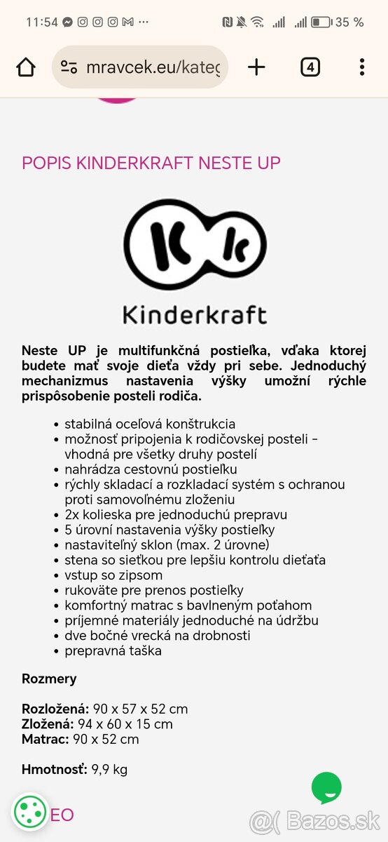 Cestovna postielka kinderkraft neste up