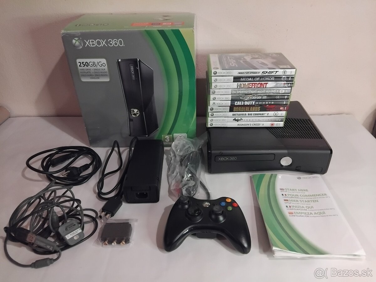 Microsoft Xbox 360 S + Ovládač + 10 hier + Krabica