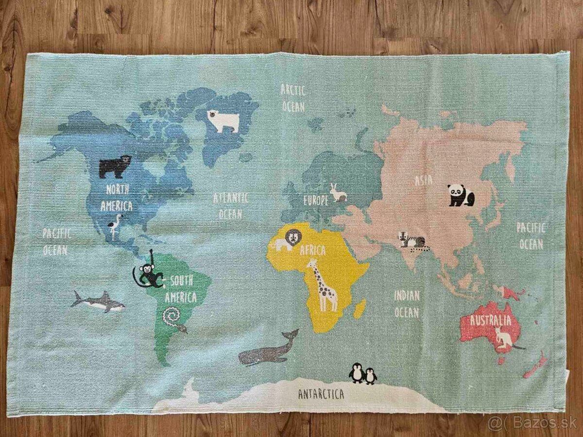 Detský koberec mapa sveta