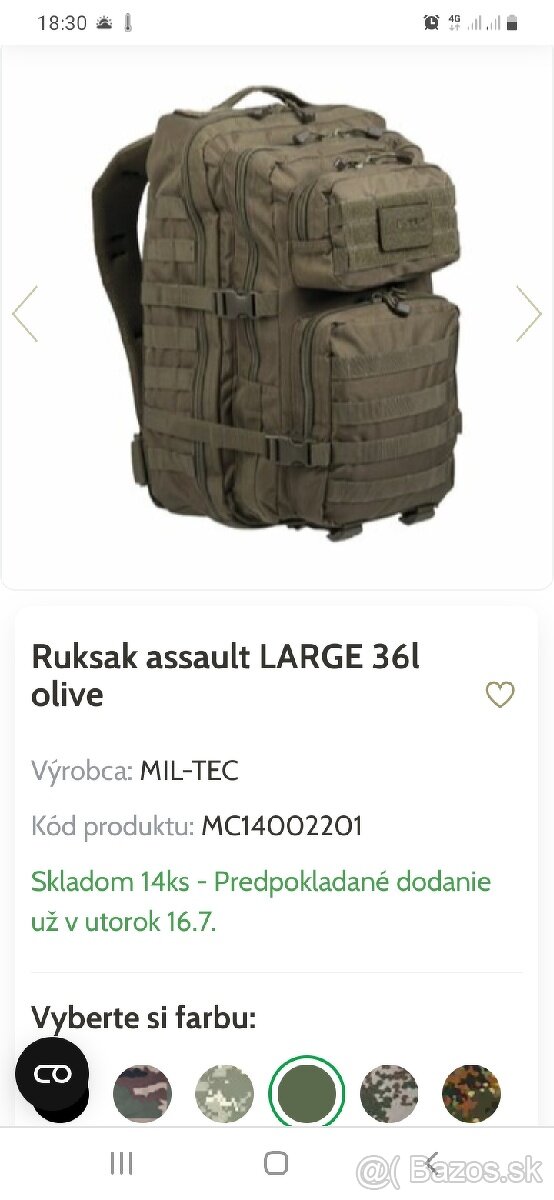 Ruksak Mil-tec olive green 36L