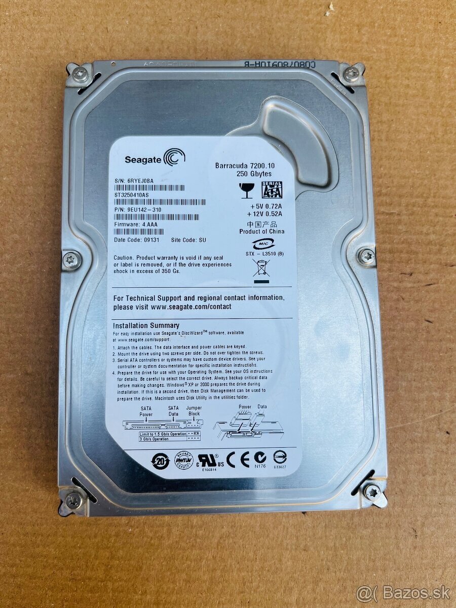 3,5" HDD Seagate Barracuda 250GB, 7200rpm, SATA