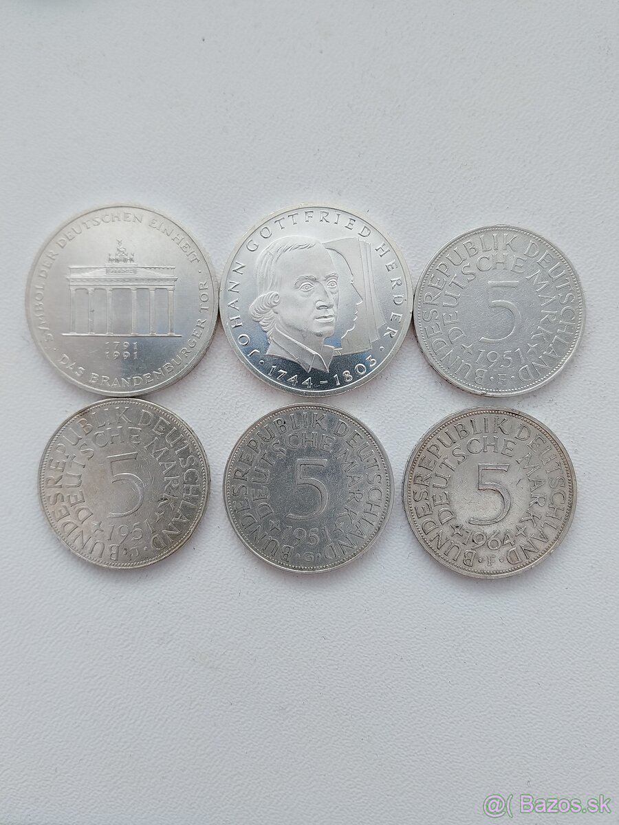 Mince Strieborne 5 a 10 marky nemecko