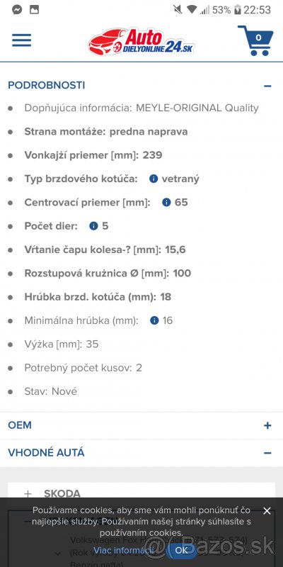 Predne kotuče fabia, polo rozmery na foto