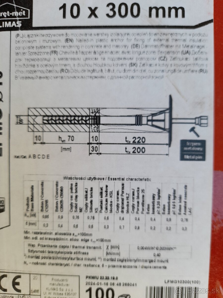 Natĺkacia kotva na fasadu polystiren