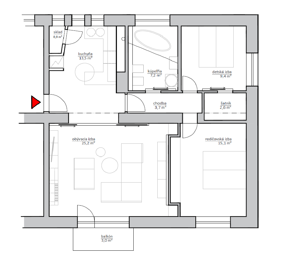 3i tehlový byt takmer v centre mesta.